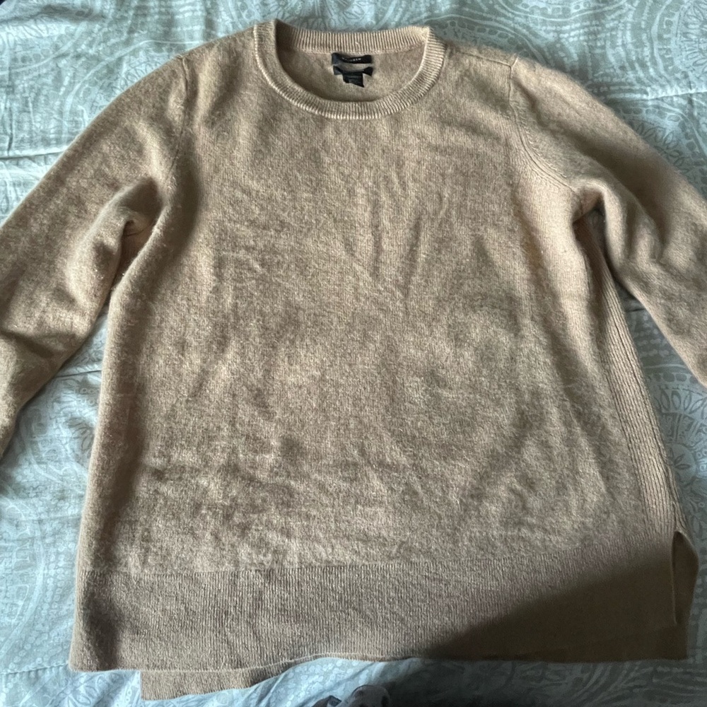 Halogen Tan Crew Neck Sweater with Relaxed Fit